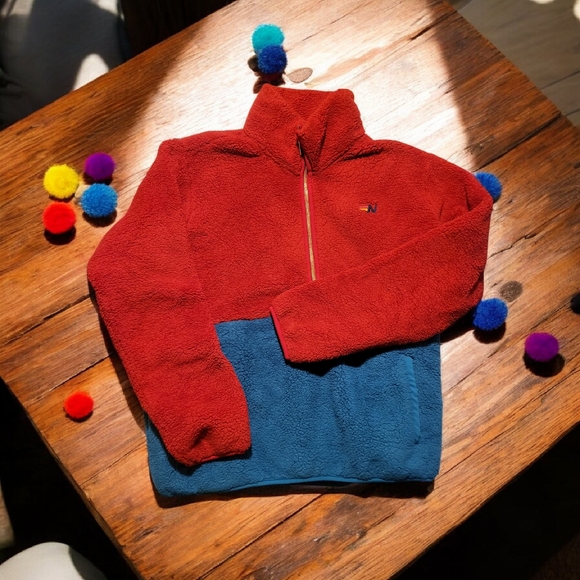 Aviator Nation Two-Tone Blue And Red Fleece Teddy Bear Zip Up
